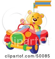 Poster, Art Print Of Teddy Bear Waving And Driving A Convertible Car