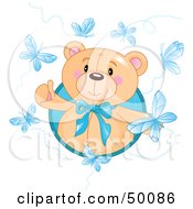 Poster, Art Print Of Happy Bear Surrounded By Blue Butterflies