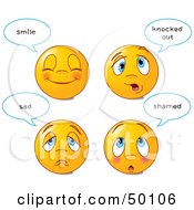 Digital Collage Of Four Happy And Sad Emoticon Faces With Statements