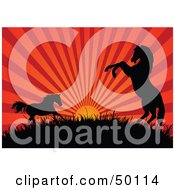 Royalty Free RF Clipart Illustration Of A Red Sunset Beaming Behind Silhouetted Horses On A Hill