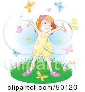 Carefree Little Girl Holding Her Arms Up While Being Circled By Butterflies
