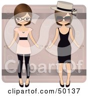 Royalty Free RF Clipart Illustration Of A Paper Doll Woman Wearing Two Different Outfits by Melisende Vector