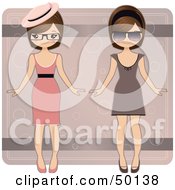 Two Paper Doll Women In Dresses Hats And Glasses
