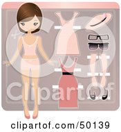 Royalty Free RF Clipart Illustration Of A Paper Doll In Underwear With Pink Accessories And Dresses by Melisende Vector #COLLC50139-0068