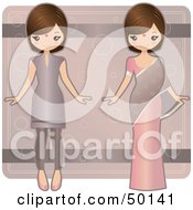 Royalty Free RF Clipart Illustration Of Two Indian Paper Dolls In Dresses