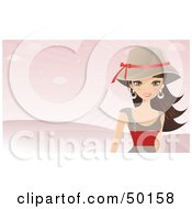 Poster, Art Print Of Brunette Wearing A Hat And Walking In A Pink Landscape