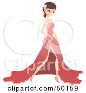 Royalty Free RF Clipart Illustration Of A Pretty Prom Queen Strutting In Her Long Pink Gown