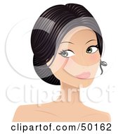 Poster, Art Print Of Beautiful Woman With Dark Hair And Green Eyes Wearing Her Hair In A Bun And Looking Back