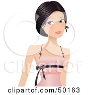 Poster, Art Print Of Pretty Woman Looking Over Her Shoulder And Wearing A Pink Dress