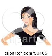 Poster, Art Print Of Royalty-Free Rf Clipart Illustration Of A Indian Beauty Woman In A Black Shirt Wearing Her Hair Down With A Bindi On Her Forehead