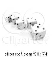 Royalty Free RF Clipart Illustration Of A Line Of White 3d Dice With Black Dots by Leo Blanchette