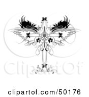 Royalty Free RF Clipart Illustration Of An Ornamental Cross With Wings And Floral Designs