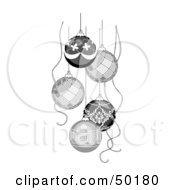 Royalty Free RF Clipart Illustration Of A Group Of Ornamental Christmas Ornaments Hanging From Strings