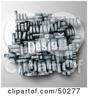 Royalty Free RF 3D Clipart Illustration Of A Group Of Typesetting Letter Blocks With The Word DESIGN On Top by Frank Boston