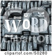 Royalty Free RF 3D Clipart Illustration Of A Background Of Silver Typesetting Blocks With WORD On Top by Frank Boston