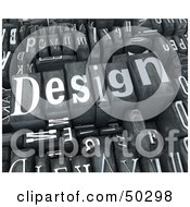 Royalty Free RF 3D Clipart Illustration Of A Background Of Silver Typesetting Blocks With DESIGN On Top by Frank Boston
