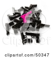 Royalty Free RF 3D Clipart Illustration Of A Stash Of Black And Pink Toy Guns