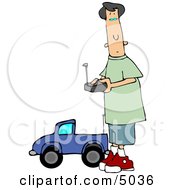 Young Teenage Boy Driving A Remote Control Car Clipart