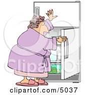 Fat Woman Looking In The Fridge For Something To Eat