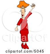 Redhead Lady Waving Hello Or Goodbye Clipart Illustration