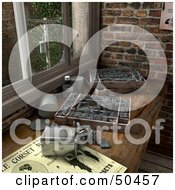 Royalty Free RF 3D Clipart Illustration Of A Historical Counter Work Space With Old Print Letter Blocks by Frank Boston