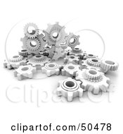 Royalty Free RF 3D Clipart Illustration Of A White Cogwheel Mechanism