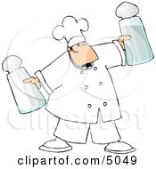 Male Chef Holding Oversized Salt And Pepper Shakers