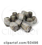 Royalty Free RF 3D Clipart Illustration Of A Pile Of Wine Or Whiskey Barrels