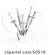 Royalty Free RF 3D Clipart Illustration Of A Group Of Medical Syringes Poking Into A White Surface Version 1 by Frank Boston