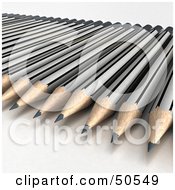 Royalty Free RF 3D Clipart Illustration Of Sharpened Silver Striped Pencils On A Surface