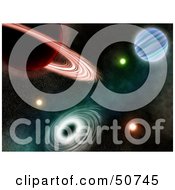 Royalty Free RF Clipart Illustration Of A Black Hole Spiraling Through A Universe Of Colorful Planets by MacX