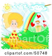 Royalty Free RF Clipart Illustration Of A Childs Drawing Of An Infatuated Man Admiring A Woman Taking A Walk