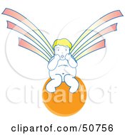 Poster, Art Print Of Surprised Asian Angel Sitting On An Orange Ball