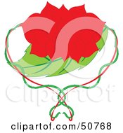Royalty Free RF Clipart Illustration Of A Red Flower On A Green Leaf With Vines