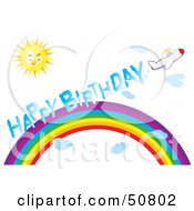 Poster, Art Print Of Plane Leaving A Happy Birthday Smoke Trail Over A Rainbow On A Sunny Day