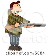 Uneasy Man Pointing A Loaded Shotgun At Someone