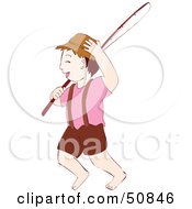 Barefoot Boy Carrying A Fishing Pole