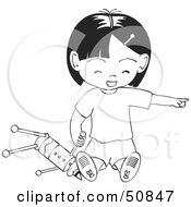 Poster, Art Print Of Black And White Girl Playing With A Toy Pointing And Laughing