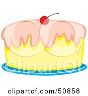 Royalty Free RF Clipart Illustration Of A Vanilla Cake With Pink Frosting And A Cherry On Top by Cherie Reve