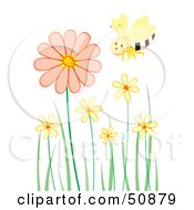 Poster, Art Print Of Single Happy Bee Flying Over Pastel Flowers
