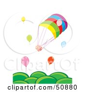 Poster, Art Print Of Balloons Delivering Parcels Over Green Hills