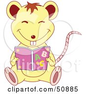 Poster, Art Print Of Happy Mouse Sitting And Reading A Book