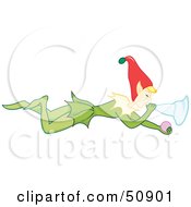 Royalty Free RF Clipart Illustration Of A Little Elf Laying On His Belly And Blowing A Horn