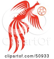Poster, Art Print Of Flying Orange Fantasy Phoenix With A Ring