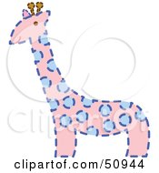 Poster, Art Print Of Pink Giraffe With Blue Spots And A Dash Outline