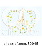 Poster, Art Print Of Giraffe And Duck Surrounded By Leaves