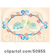 Royalty Free RF Clipart Illustration Of A Snail And Tortoise Talking In A Circle Of Flowers