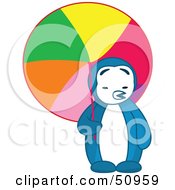 Poster, Art Print Of Hot Blue Penguin Being Shaded With A Colorful Parasol