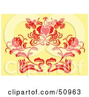 Poster, Art Print Of Red Floral Decoration On Yellow - Version 2