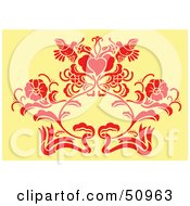 Royalty Free RF Clipart Illustration Of A Red Floral Decoration On Yellow Version 2